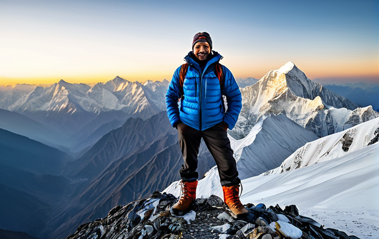 **
A professional mountain guide, fully clothed in appropriate hiking gear including a durable jacket and hiking boots, stands on a snowy mountain ridge overlooking a stunning vista of the Himalayas at sunrise. Safe for work, professional photography, perfect anatomy, natural proportions, dramatic lighting, appropriate content, fully clothed, modest attire.
**